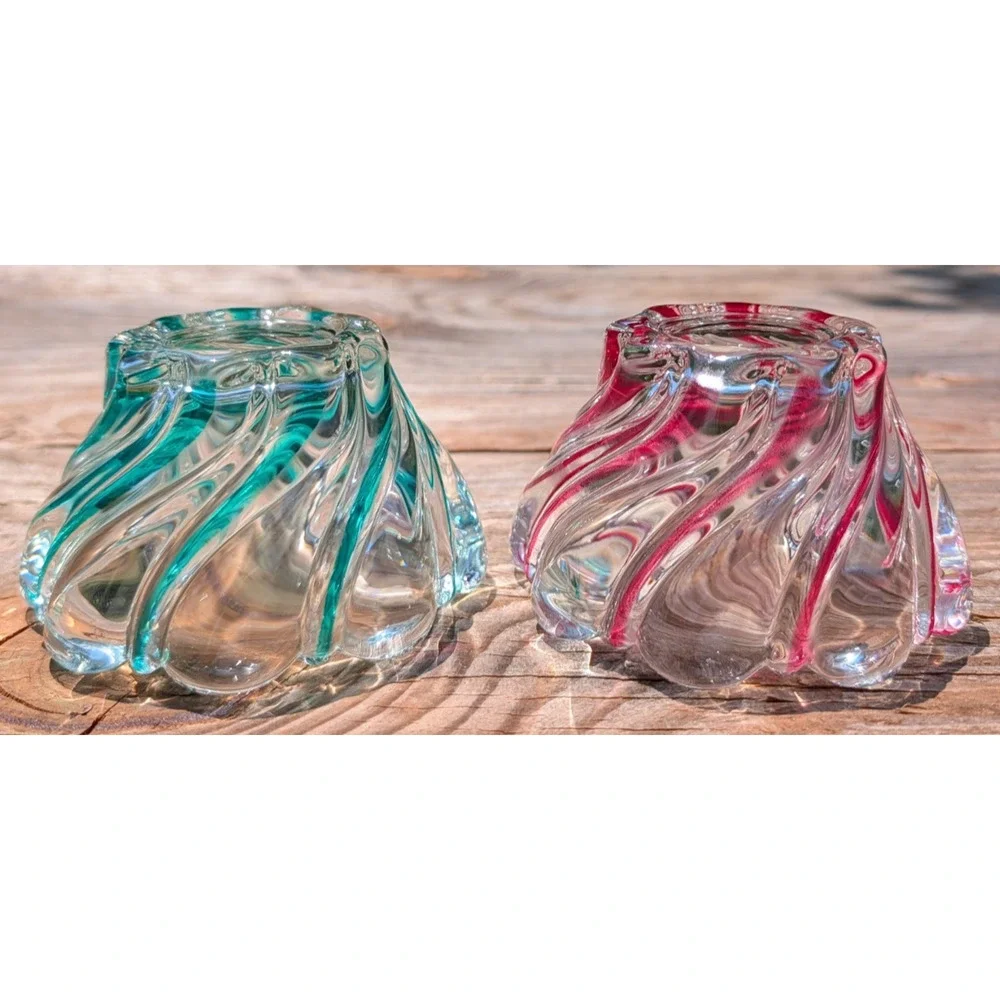 Mikasa Peppermint Red & Green Swirl Crystal Bowls 4